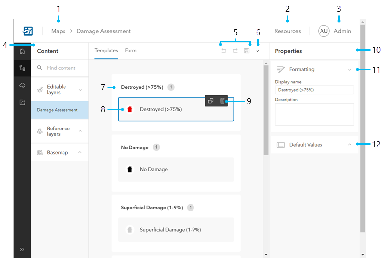 Content page showing feature templates
