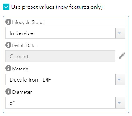 Example of preset values Example of preset values